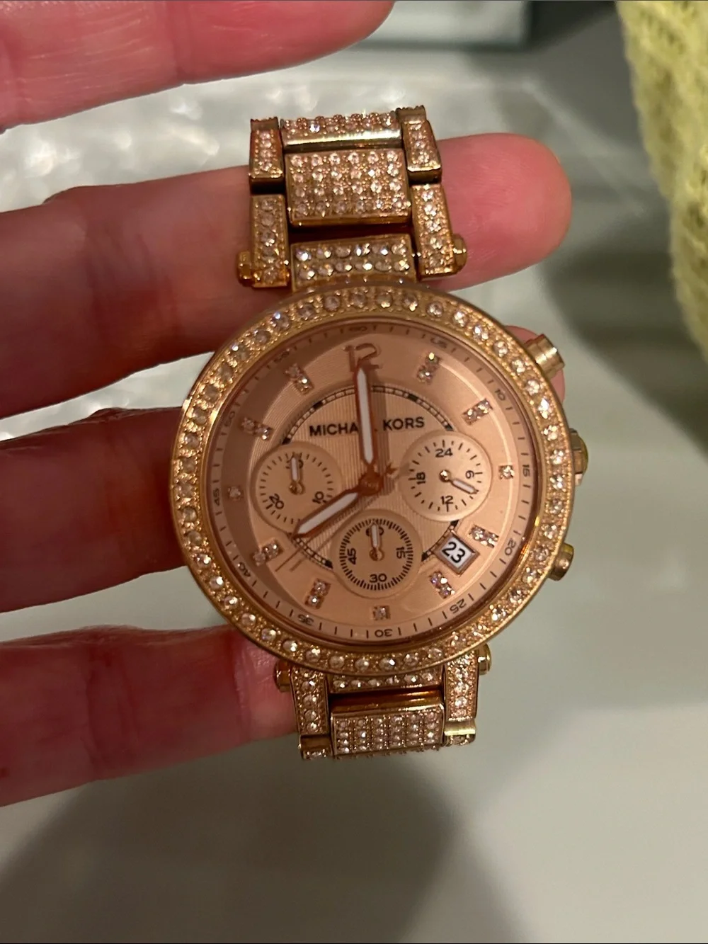 Michael Kors Rose Gold Crystal-Embellished Chronograph Watch